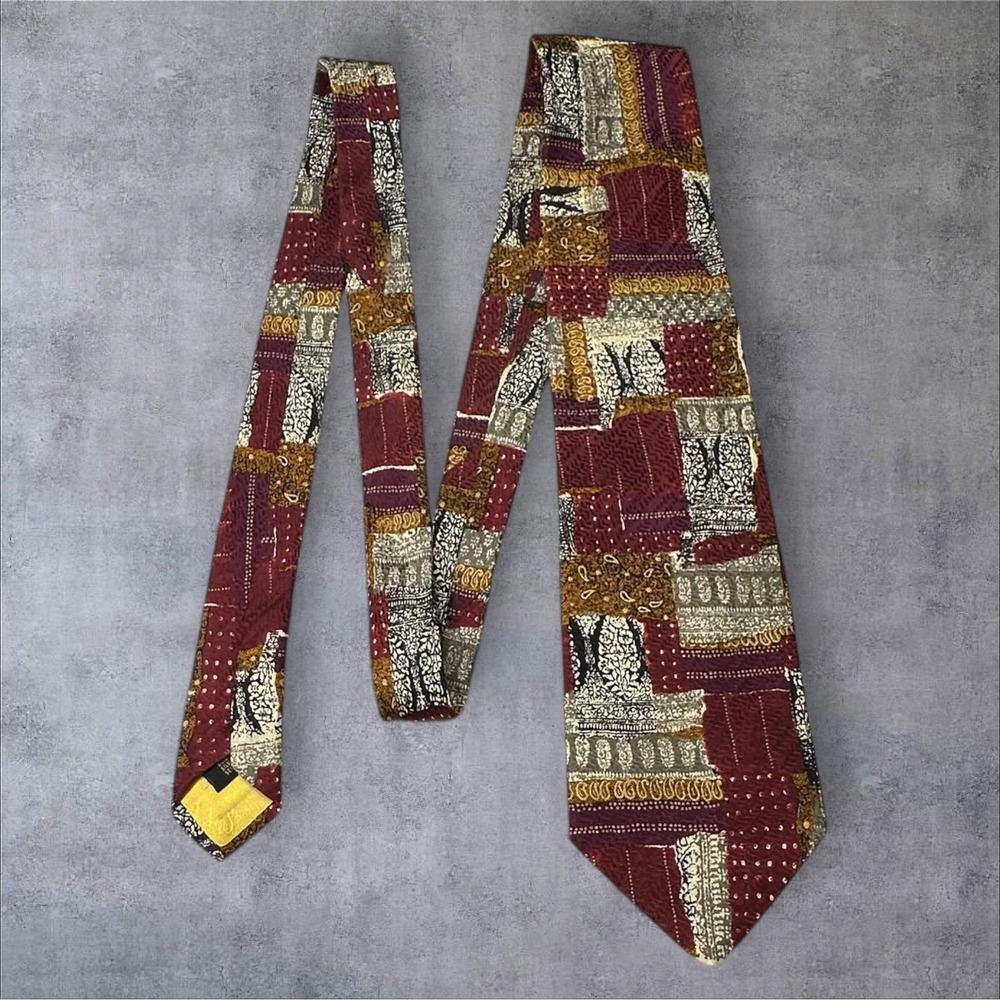 Hubert‎ Milano Made in Italy 100% Silk Tie Patchwork Geometric Vintage 3.75"